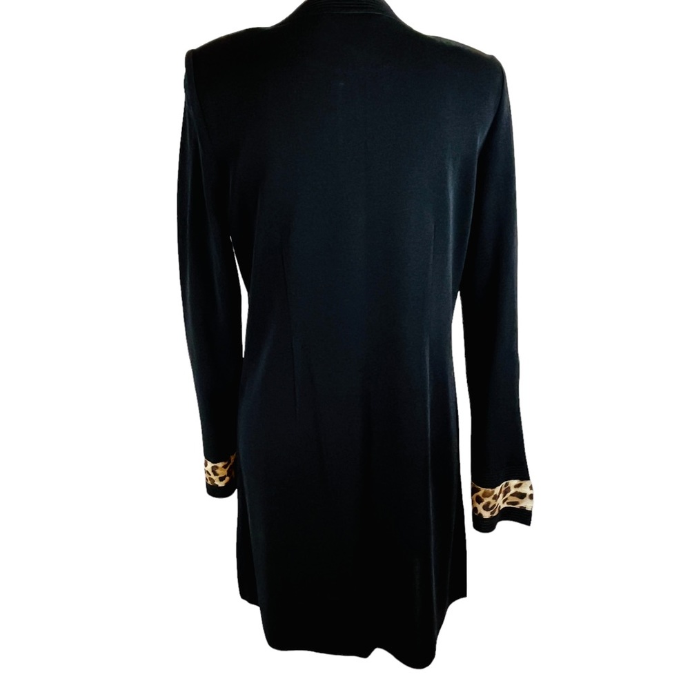 Exclusively MISOOK Black Leopard Cardigan Long Knit‎ Sweater Jacket Sz S Classic - Picture 4 of 11